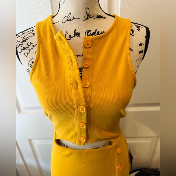 Lulus Mustard Yellow Button-Front Cutout Midi Dress - Picture 7 of 11